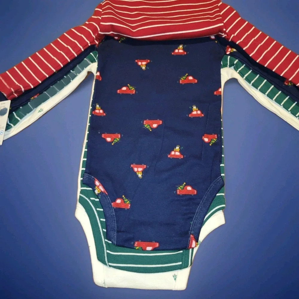 Carter's 4 Pack Boys Long Sleeve Christmas Bodysuits Red Truck Trees NWT $30